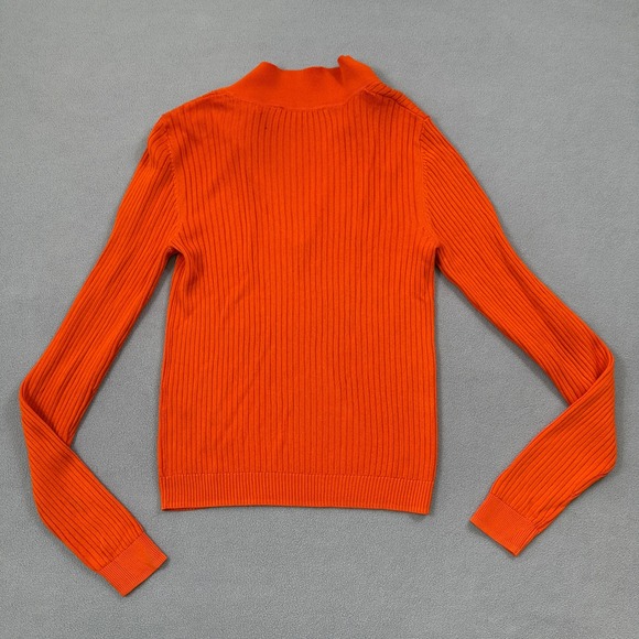 Zara Womens Knit Top S Orange Ribbed Long Sleeve Collared Pullover Sweater Cute - Picture 2 of 7